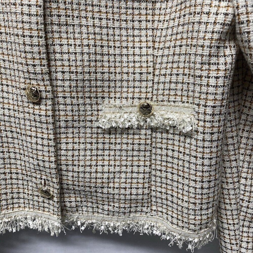 Cato Women’s Ivory Tweed Unlined Long Sleeves Button Up Jacket Sz L Office NWOT - Picture 2 of 10